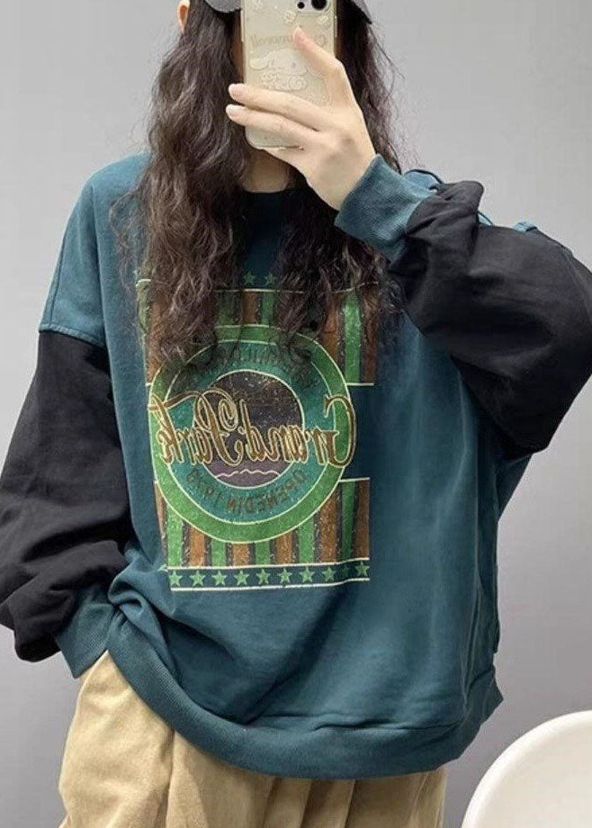 Style Black Print Cotton Sweatshirt Street Wear Spring
