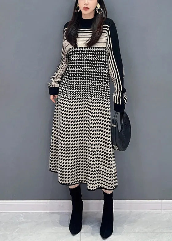 Dot Print Cozy Knit Dress Long Sleeve