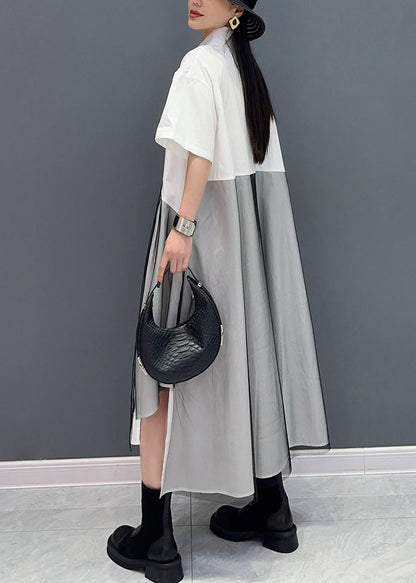 Summer Peter Pan Collar Wrinkled Patchwork Shirts Dress