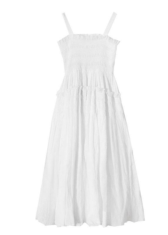Summer White Cinched Ruffledcotton Maxi Dresses