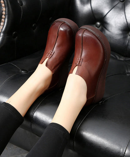 Black Cowhide Leather Flat Feet Shoes Platform Platform Flat Shoes