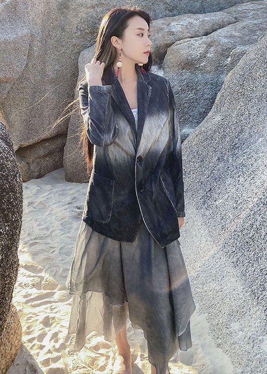 Art Grey Gradient Color Patchwork Cotton Blend Jacket Spring