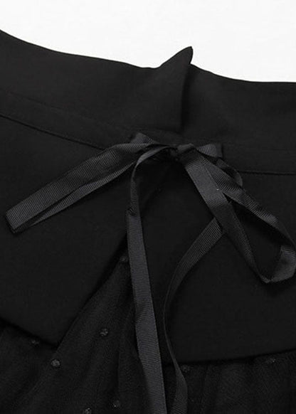 Black Tie Waist Zip Up Tulle Skirt Spring