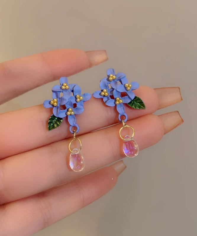 Blue Alloy Resin Baked Enamel Drop Earrings