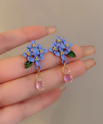 Blue Alloy Resin Baked Enamel Drop Earrings