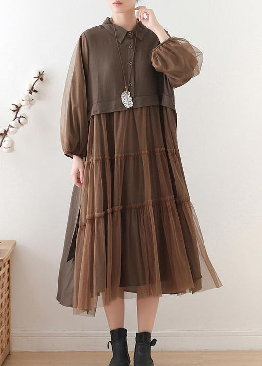 Chocolate Cotton Patchwork Tulle Summer Holiday Dress