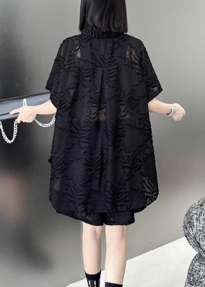 Jacquard Black Button Low High Design Cotton Two Pieces Set Summer