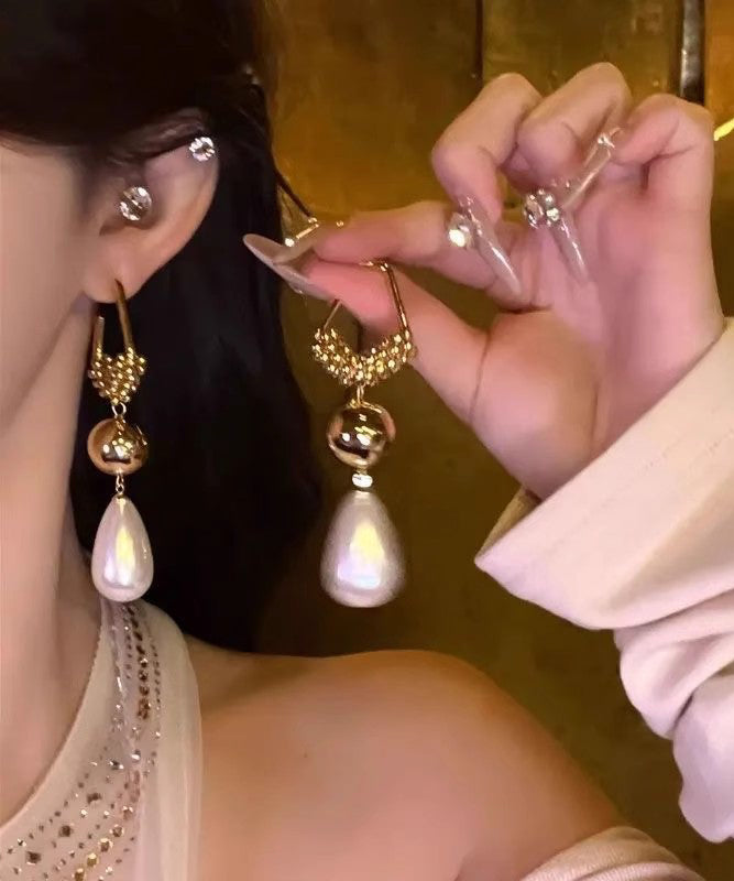 Gold Stergling Silver Overgild Zircon Pearl Drop Earrings