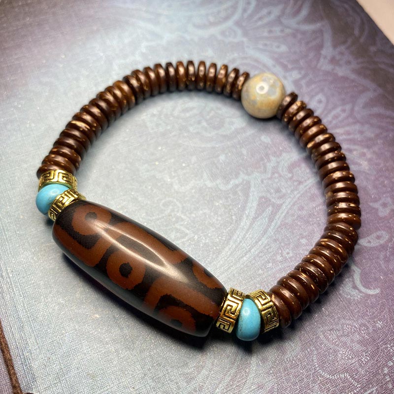 Buddha Stones Tibetan Nine-eye Dzi Bead Wealth Bracelet