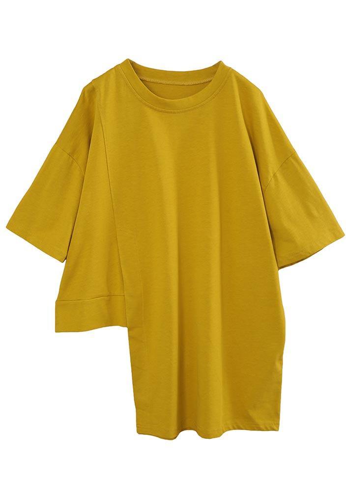 Art Yellow Half Sleeve Loose Cotton Summer Tee