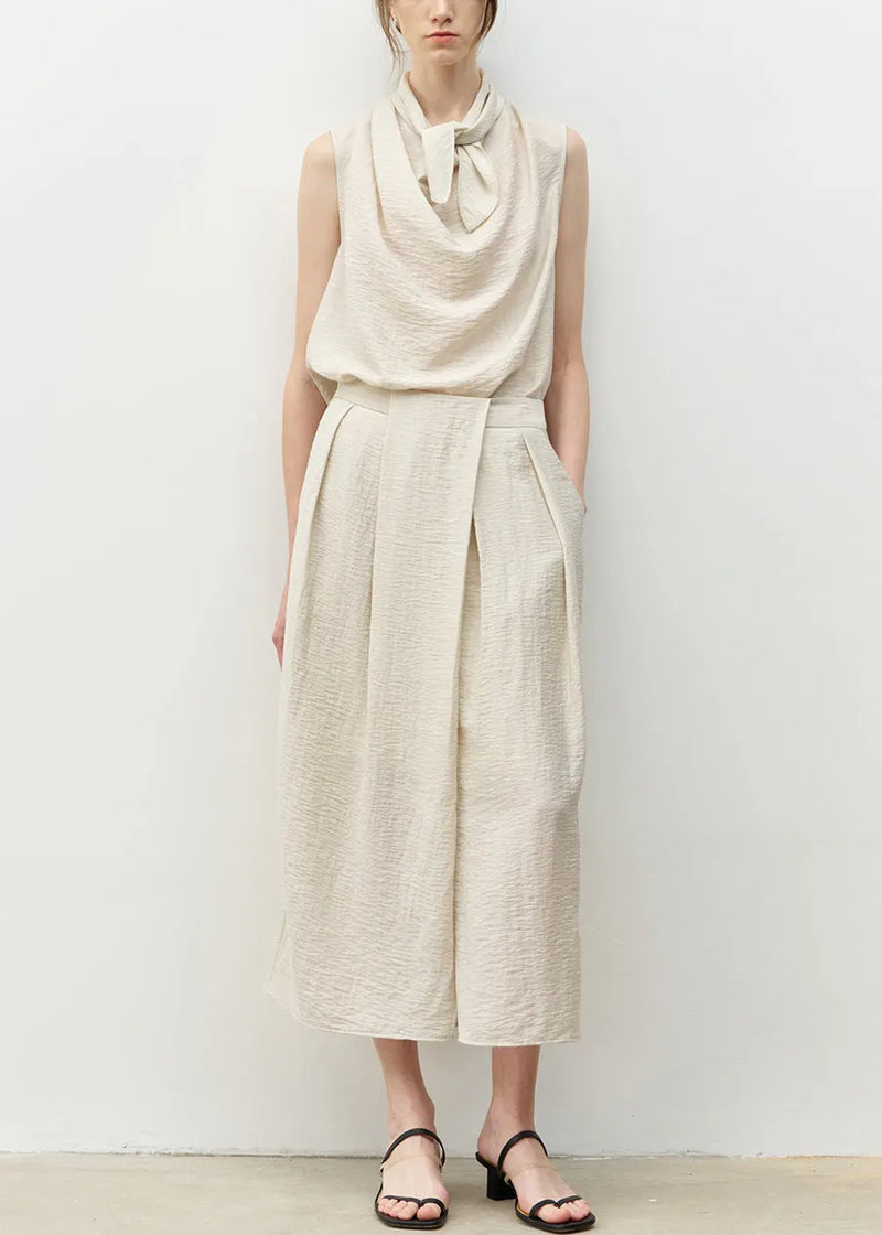 Blue Bow Asymmetrical Linen Top and Skirts Two Piece Set Sleeveless