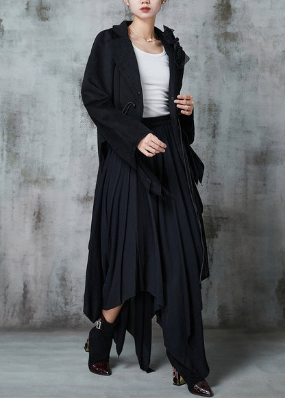Diy Black Asymmetrical Original Design Cotton Two Piece Set Spring