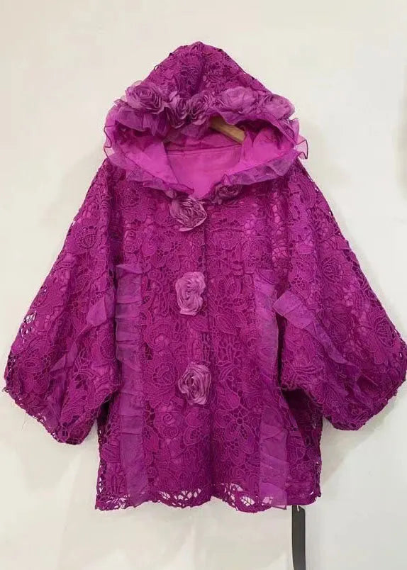 Black Embroidered Lace Hooded Coats Fall