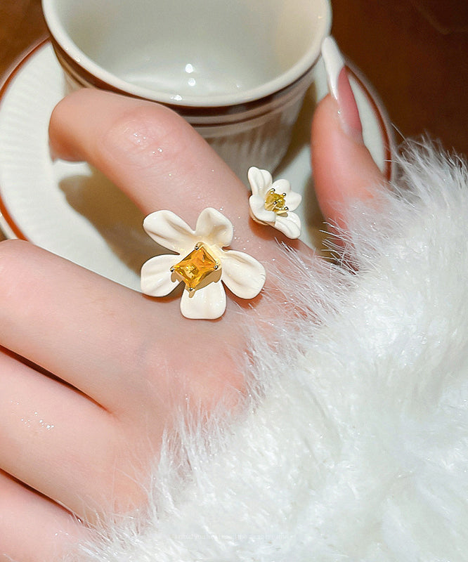 White Copper Overgild Acrylic Zircon Open Rings