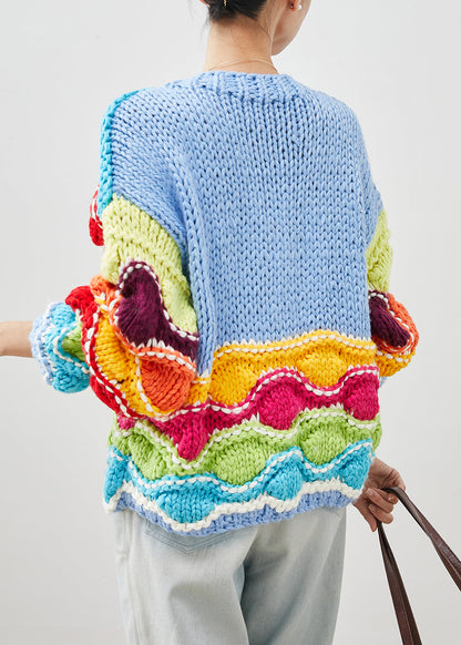Rainbow Oversized Patchwork Knit Cardigan Spring