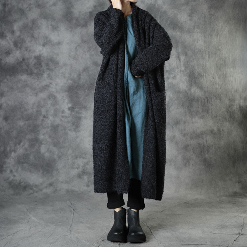 Black Loose Pockets Fall Sweaters Coat