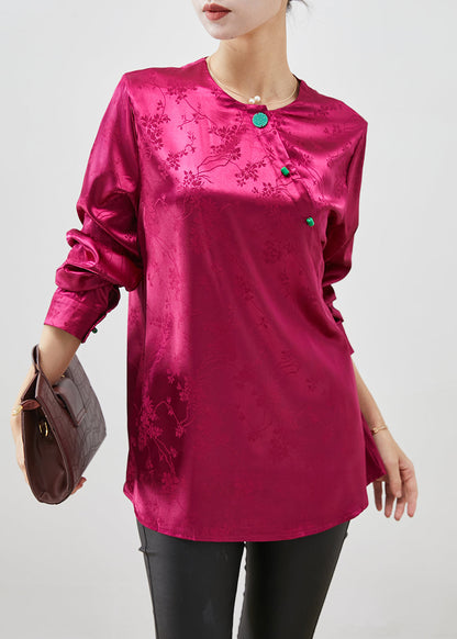 Rose Jacquard Slim Fit Silk Shirt Top Fall