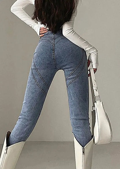 Slim Fit Grey Pockets High Waist Jeans Spring