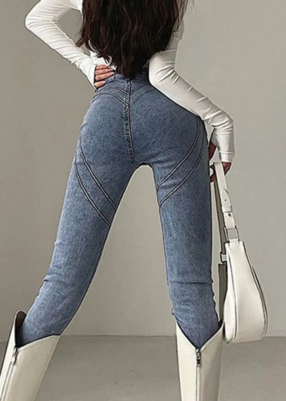 Slim Fit Grey Pockets High Waist Jeans Spring