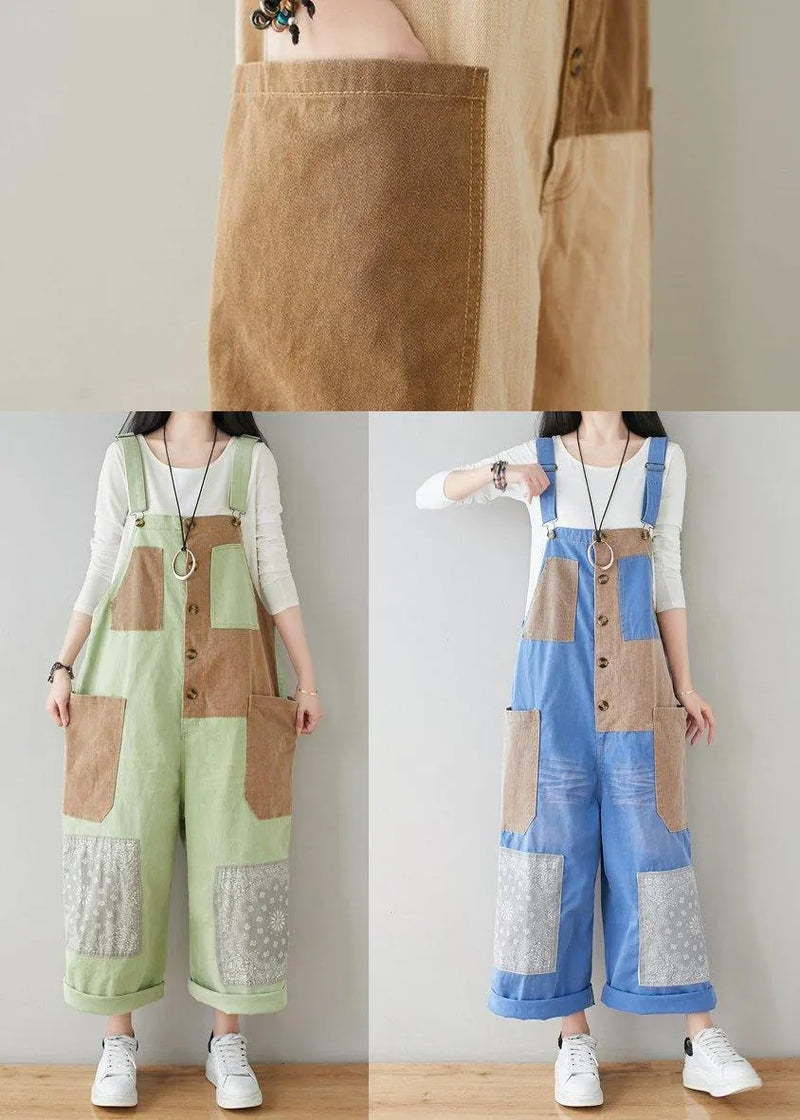 Beige Patchwork Jeans Jumpsuit