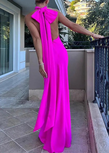 Rose Backless Halter Party Dress Summer
