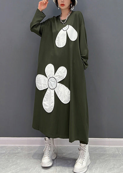 Green O-neck Maxi Dresses Spring