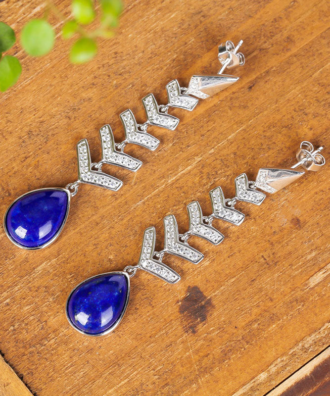Blue Sterling Silver Inlaid Gem Stone Zircon Drop Earrings