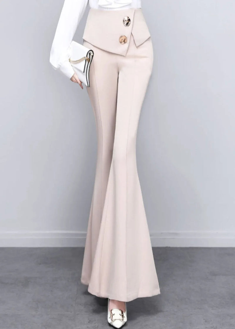 Diy Beige Button High Waist Draping Bell Bottomed Trousers Spring