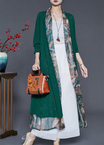 Green Oversized Patchwork Silk Cardigan Summer