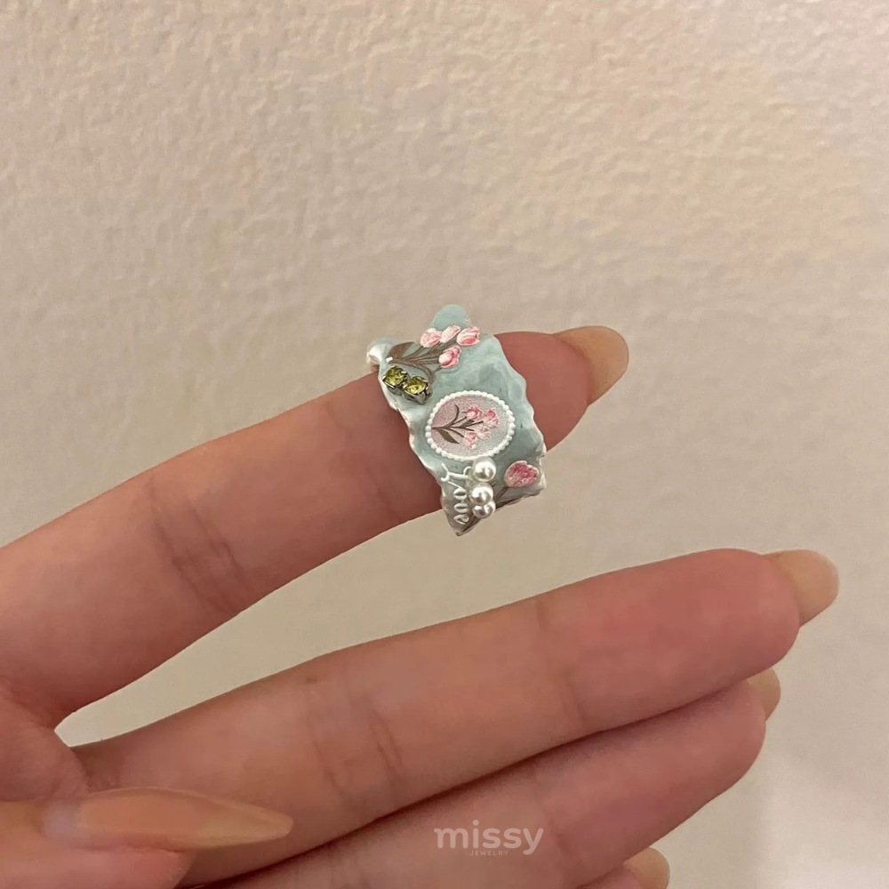 Pastel Blue Garden Ring Set
