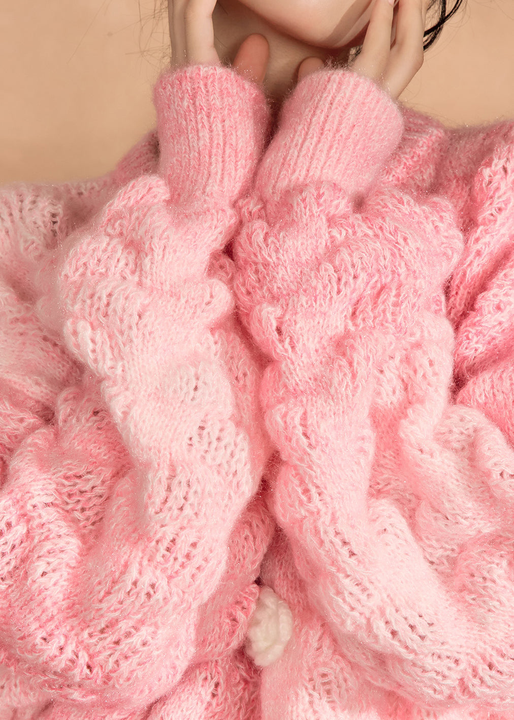 Simple Pink O Neck Button Knit Cardigan Fall