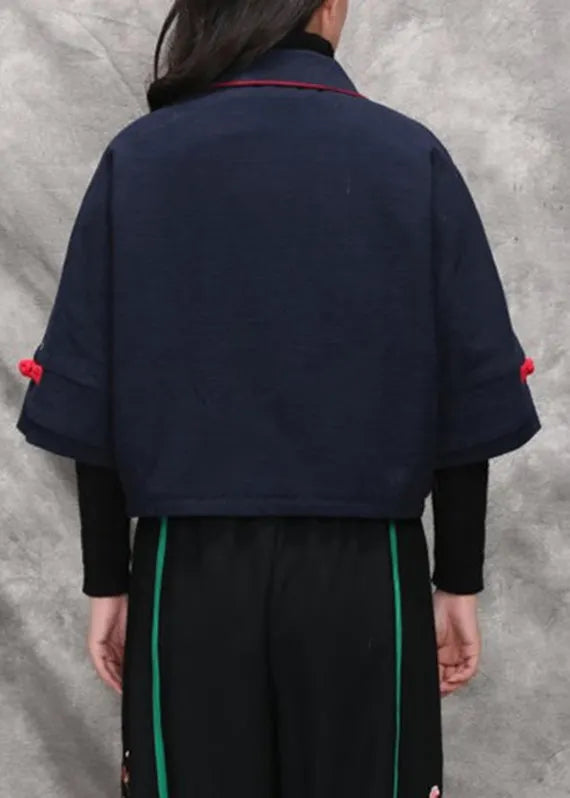 Navy Peter Pan Collar Tassel Coats Long Sleeve