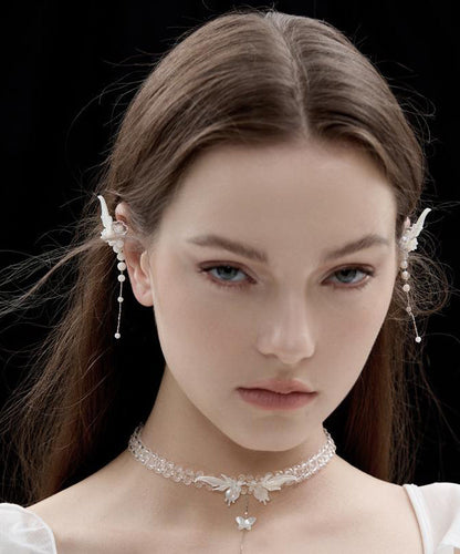 White Srerling Silver Butterfly Wings Tassel Drop Earrings
