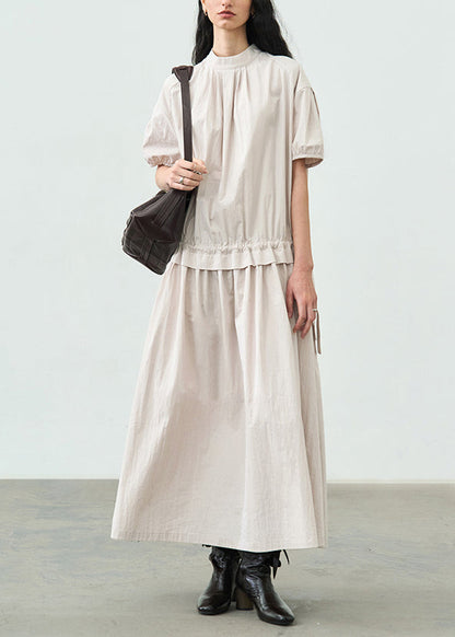 Wrinkled Patchwork Drawstring Cotton Dress Summer