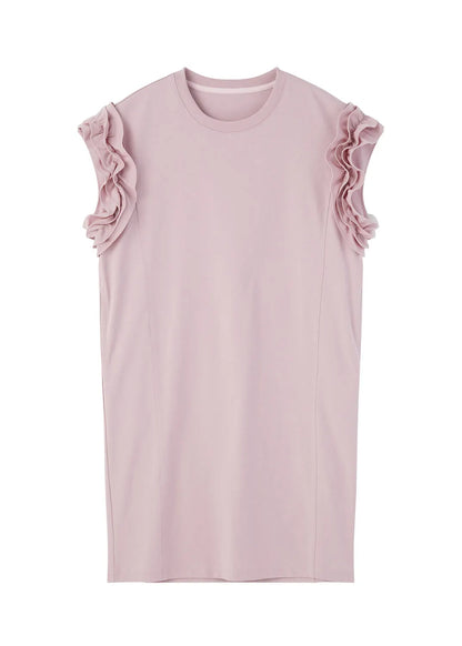Pink Oversized Cotton Tea Dresses Butterfly Sleeve