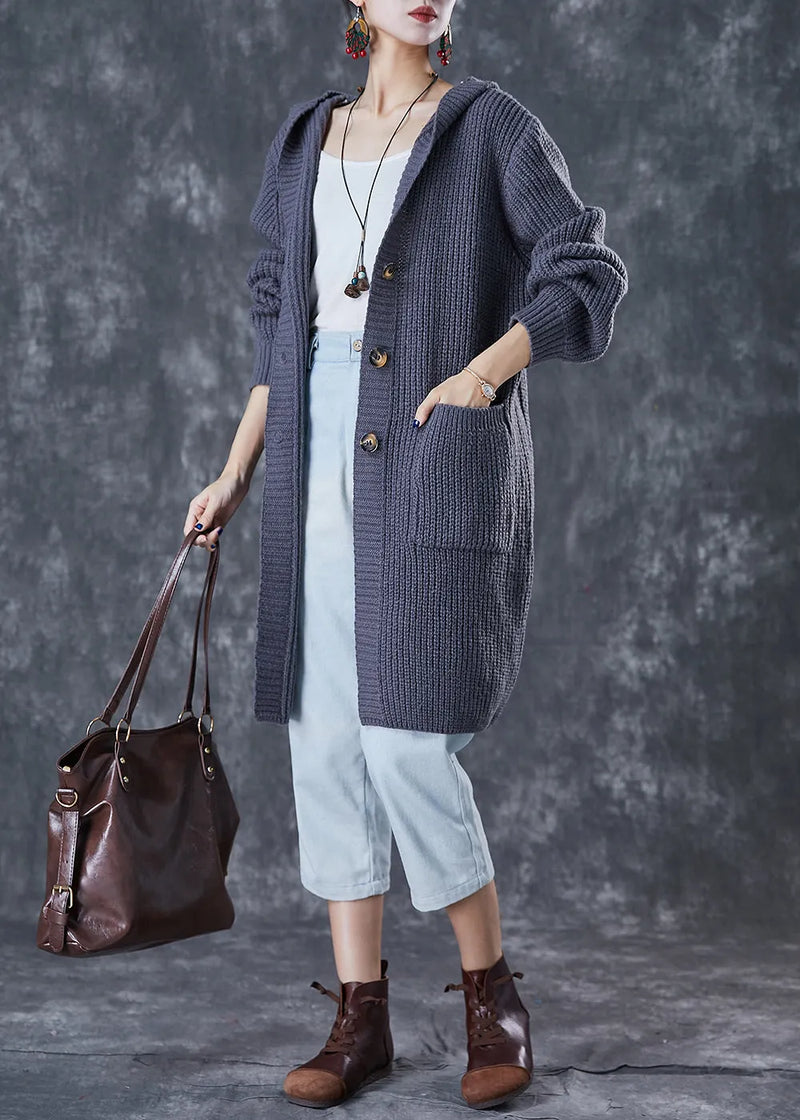 Grey Hooded Oversized Knit Cardigan Fall