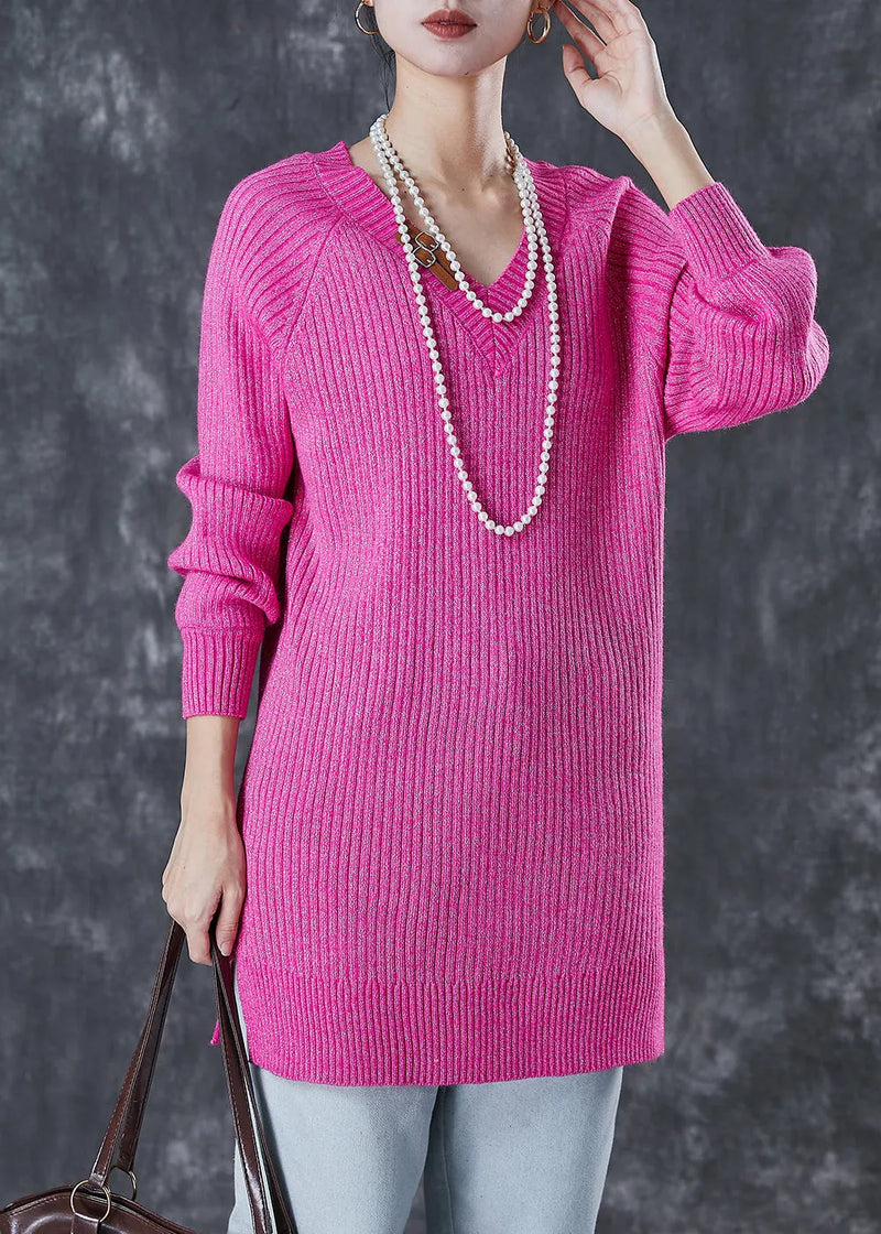 Handmade Rose V Neck Silm Fit Knit Dress Winter