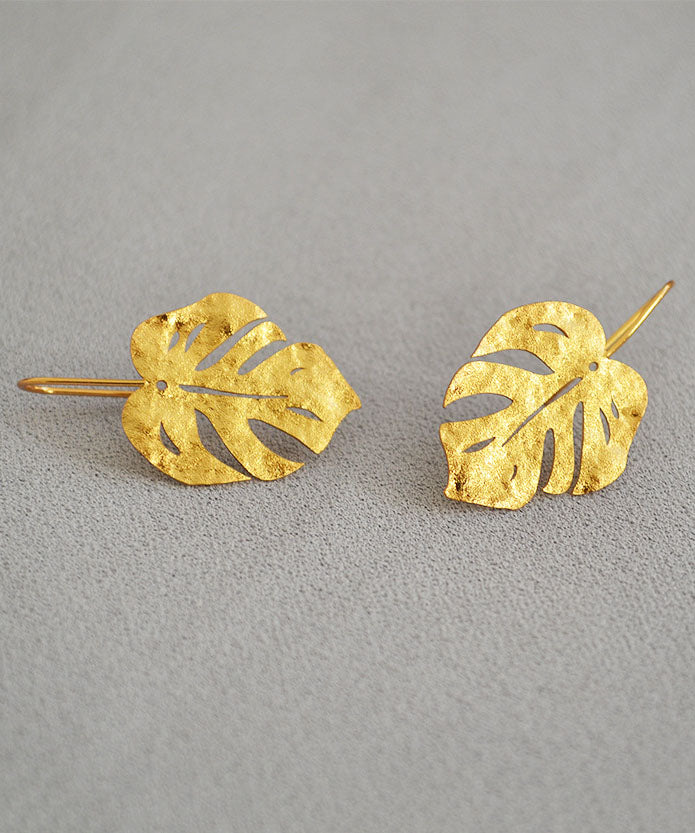 Gold Leaf Shape 14k Gold Copper Stud Earrings