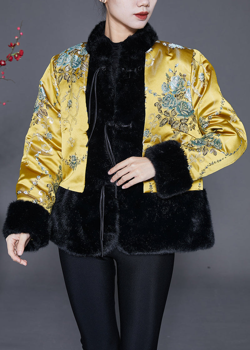 Yellow Tasseled Patchwork Faux Fur Jacket Winter