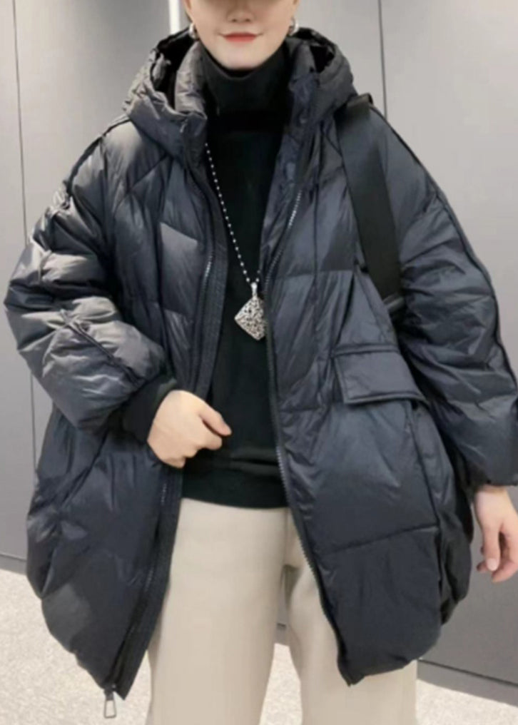 Orange Hooded Zippered Patchwork Duck Down Coat Long Sleeve
