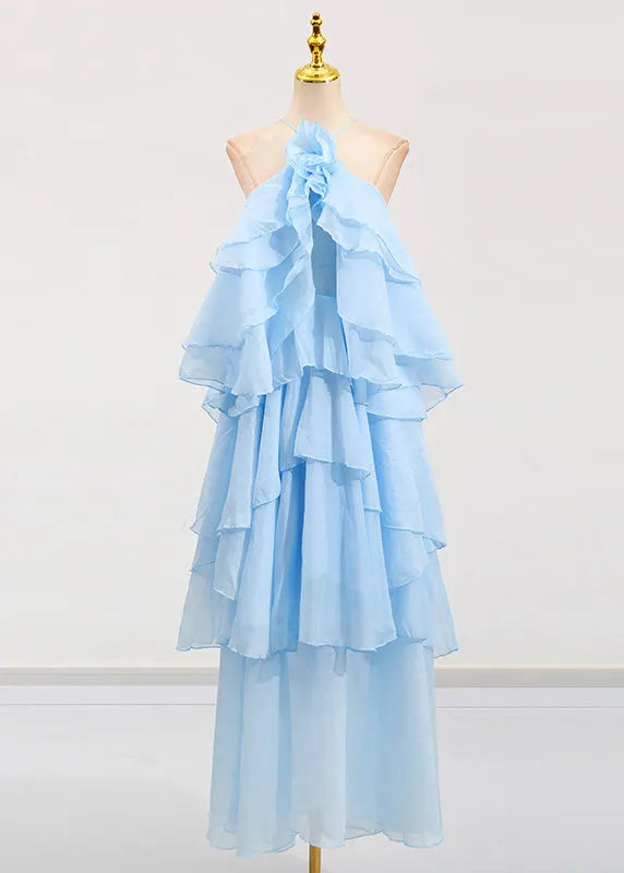 Classy Orange Ruffled Asymmetrical Patchwork Chiffon Dress Summer