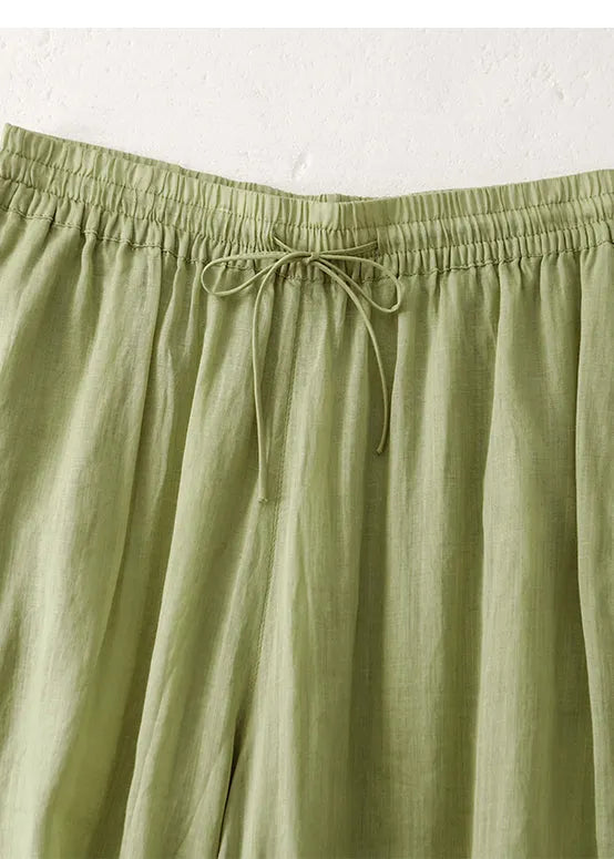 Modern Pink Elastic Waist Linen Wide Leg Pants Summer