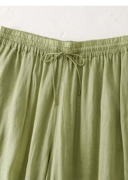 Modern White Elastic Waist Linen Wide Leg Pants Summer