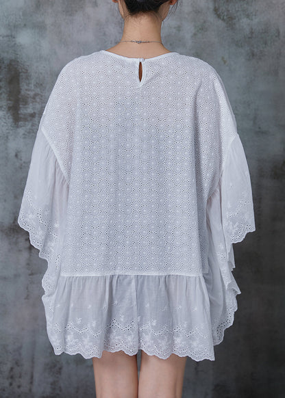 French White Oversized Patchwork Hollow Out Tank Batwing Sleeve Summer