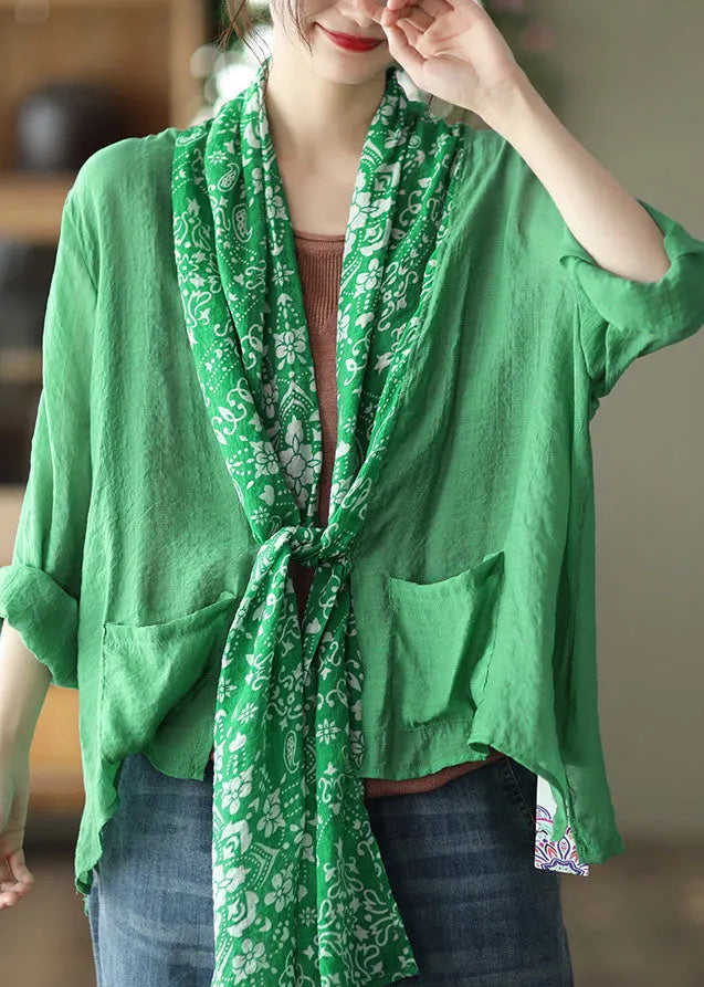 Simple Green Asymmetrical Design Linen Upf 50+ Coat Long Sleeve