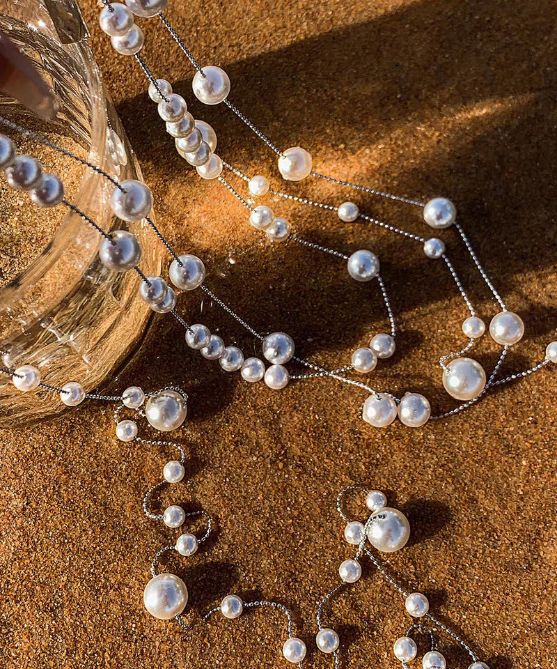 White Copper Overgild Double-layer Pearl Lariat Necklace