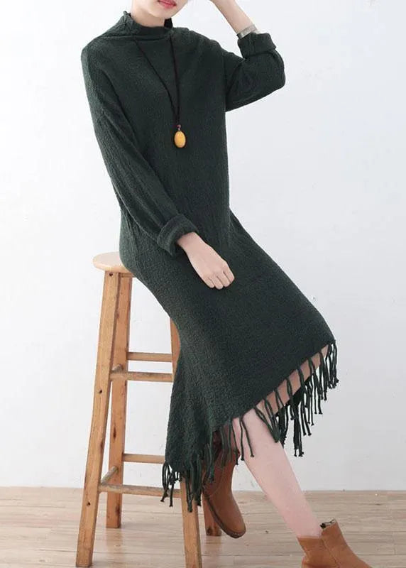 Fine Green Turtleneck Patchwork Fall Knit Sweater Dress