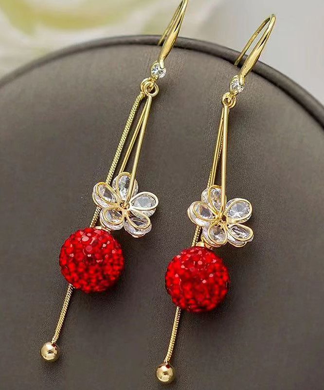 Gold Alloy Zircon Ball Tassel Drop Earrings