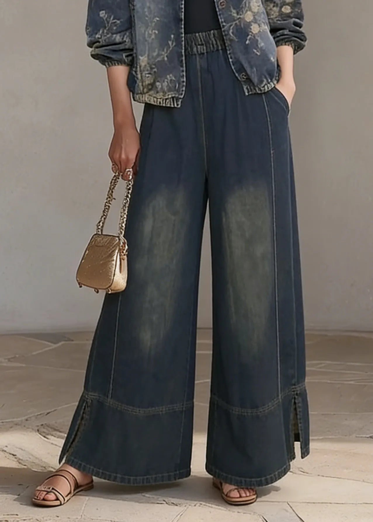 O Neck Print Denim Two Piece Set Outfits Spring