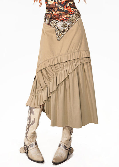 Fine Apricot Ruffled High Waist a Line Skirt Summer